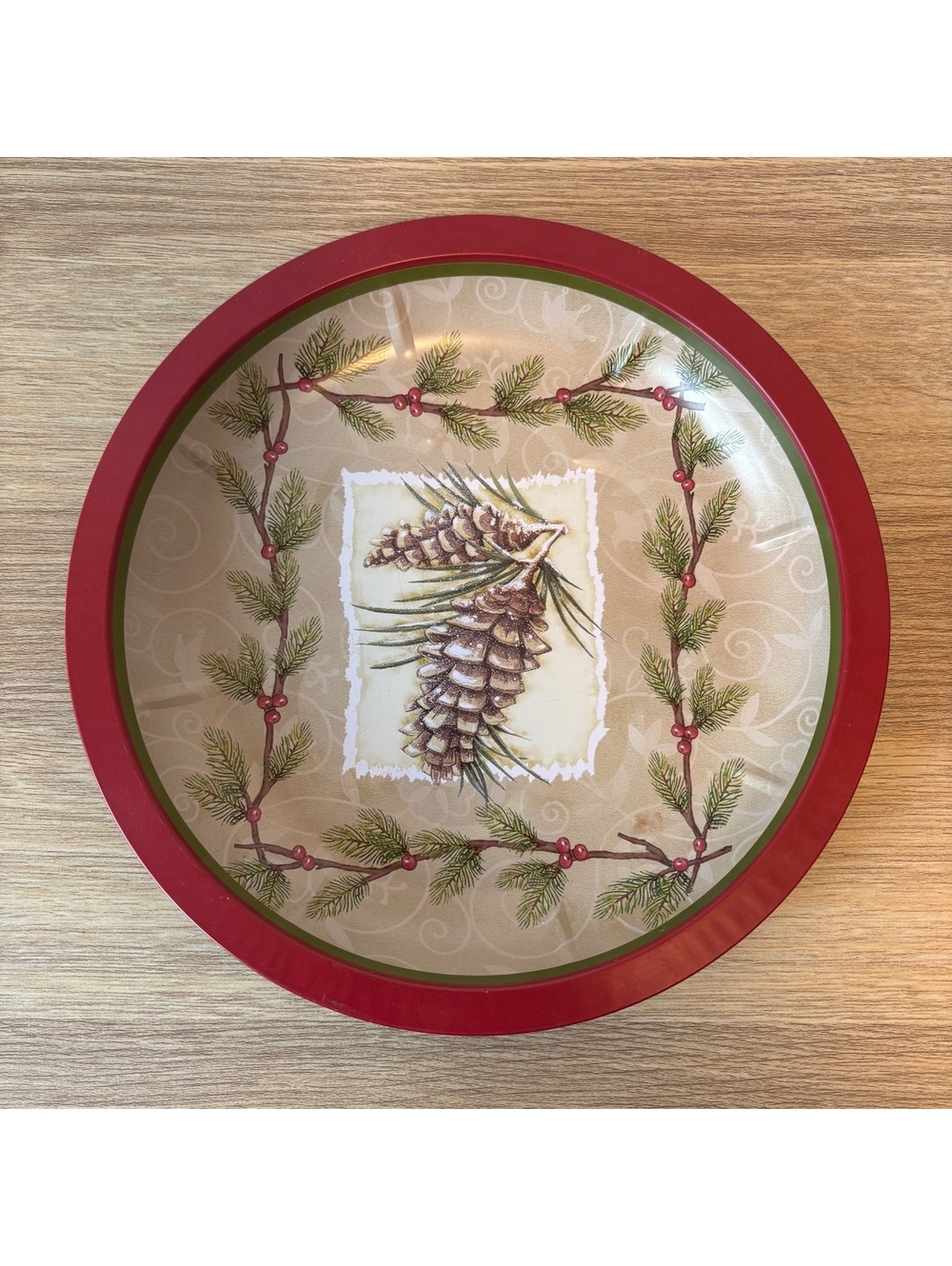 Vintage 2004 Santa’s Workbench Christmas Tray Pinecone Evergreen Jo Anns Retired